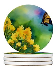 Kentucky Goldenrod in Watercolor Large Sandstone Coasters Pack of 4 Absorbent Round Coasters Decor Gifts for Men or Women, 4 in, Multicolor