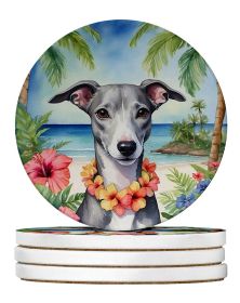 Whippet Luau Large Sandstone Coasters Pack of 4 Absorbent Round Coasters Decor Gifts for Men or Women, 4 in, Multicolor