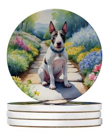 Bull Terrier Spring Path Large Sandstone Coasters Pack of 4 Absorbent Round Coasters Decor Gifts for Men or Women, 4 in, Multicolor