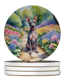 American Hairless Terrier Spring Garden Large Sandstone Coasters Pack of 4 Absorbent Round Coasters Decor Gifts for Men or Women, 4 in, Multicolo