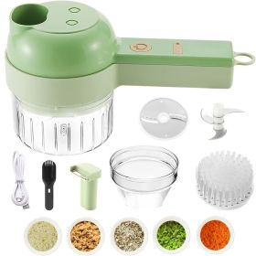 1pc 4 In 1 Vegetable Chopper Handheld Electric Vegetable Cutter Set Portable Wireless Garlic Mud Masher Garlic Press And Slicer Set Multifunction El (Color: Green 4)