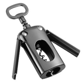 1pc Wing Corkscrew; ; Multifunctional Wine And Beer Corkscrew For Wine Openers With Cork And Beer Bottles; For Wine Lovers; Waiters And Bartender In (Color: Black)
