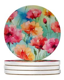 Carnations in Watercolor Large Sandstone Coasters Pack of 4 Absorbent Round Coasters Decor Gifts for Men or Women, 4 in, Multicolor (Default: Default)