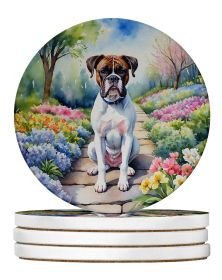 Boxer Spring Path Large Sandstone Coasters Pack of 4 Absorbent Round Coasters Decor Gifts for Men or Women, 4 in, Multicolor (Default: Default)