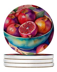 Colorful Pomegranates Large Sandstone Coasters Pack of 4 Absorbent Round Coasters Decor Gifts for Men or Women, 4 in, Multicolor (Default: Default)